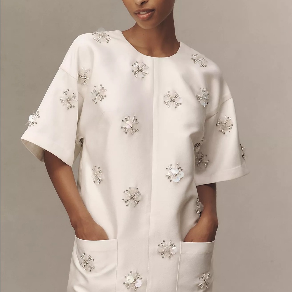 NWT BHLDN Short-Sleeve Crew-Neck Beaded Mini Dress - Size L